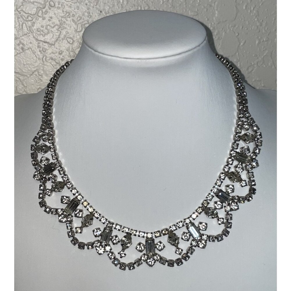 Rare Signed WEISS Rhinestone Silver-Tone Statement Vintage Choker Necklace READ